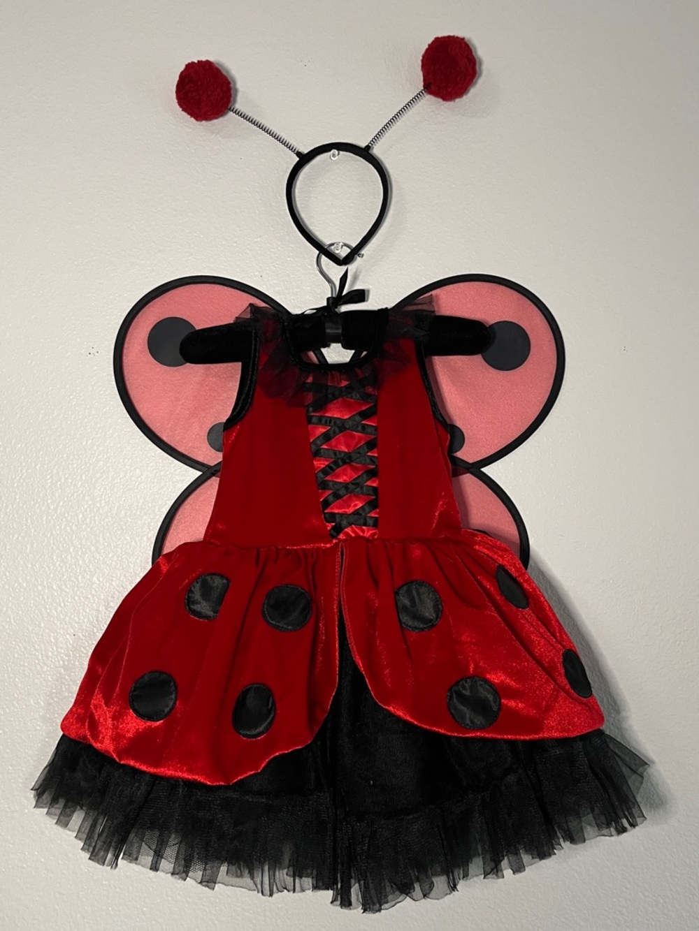Girls Red Ladybug Costume Dress with Wings and Antennae